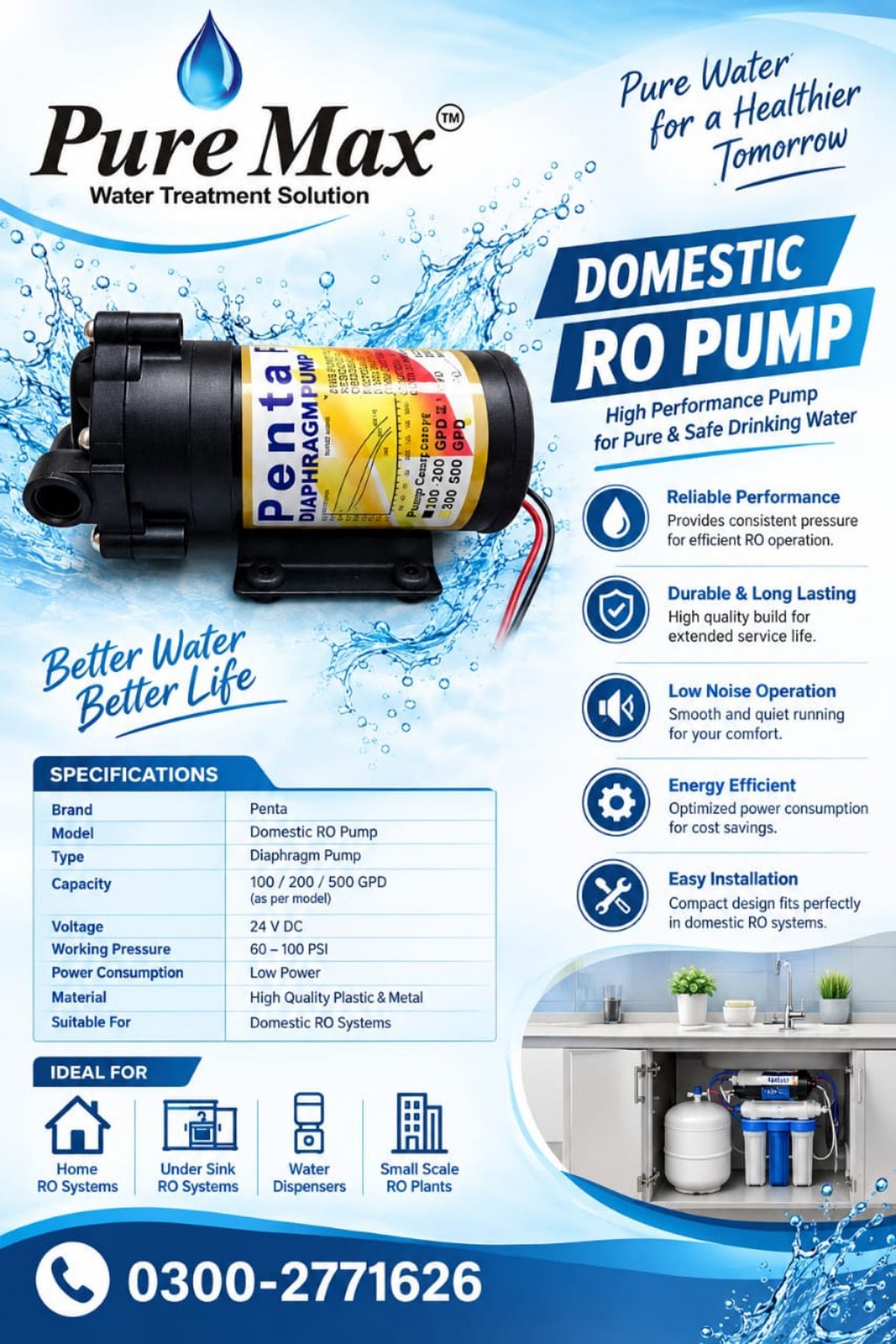 Domestic RO Pump 100 / 200 / 500 GPD