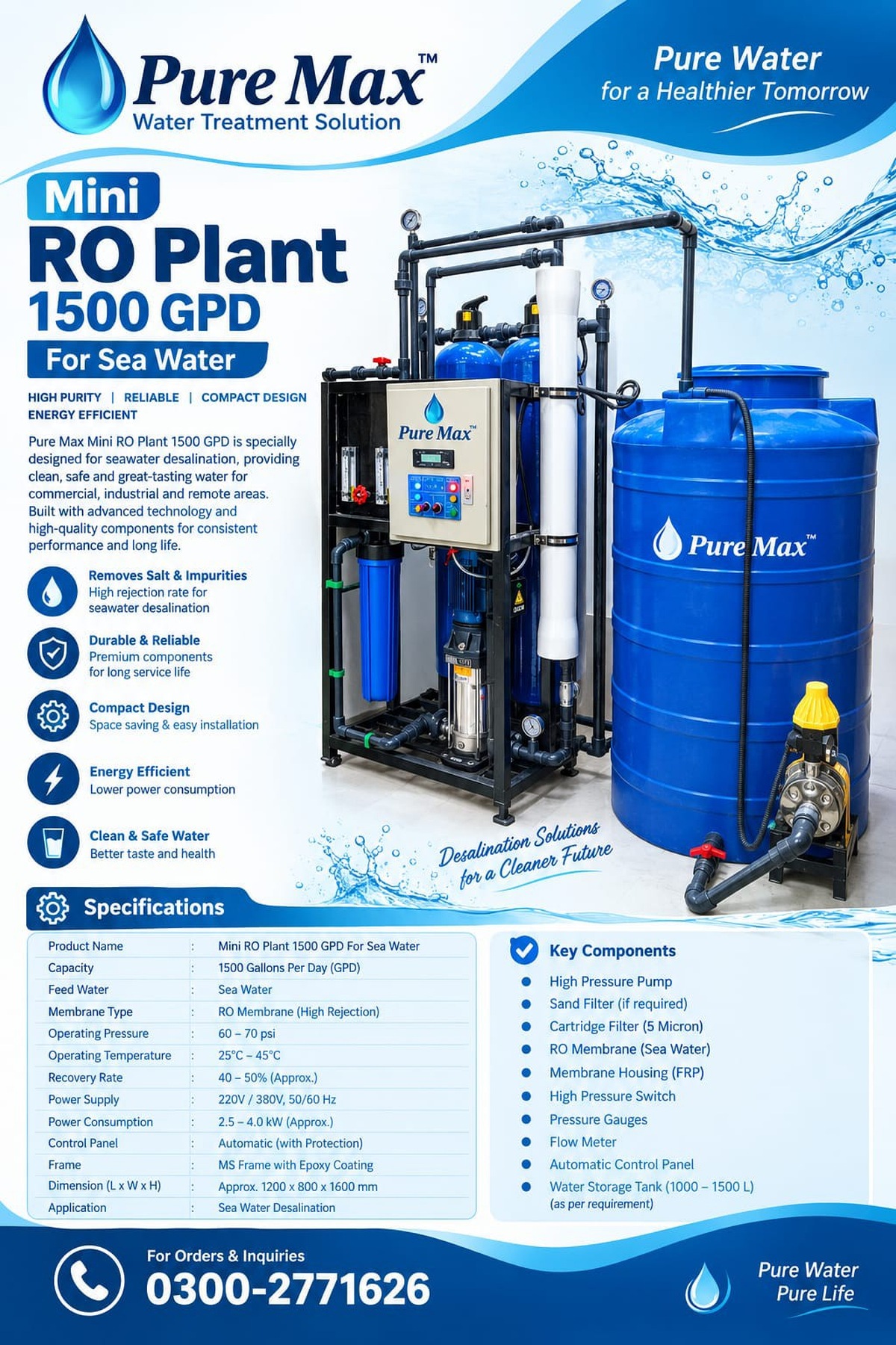 Mini RO Plant 1500 GPD – Sea Water