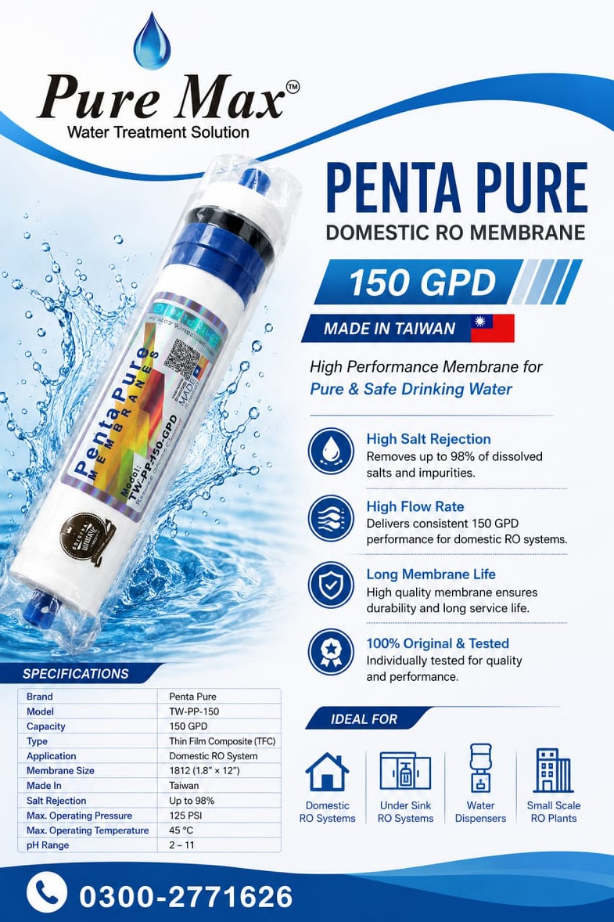 Penta Pure Domestic RO Membrane 150 GPD