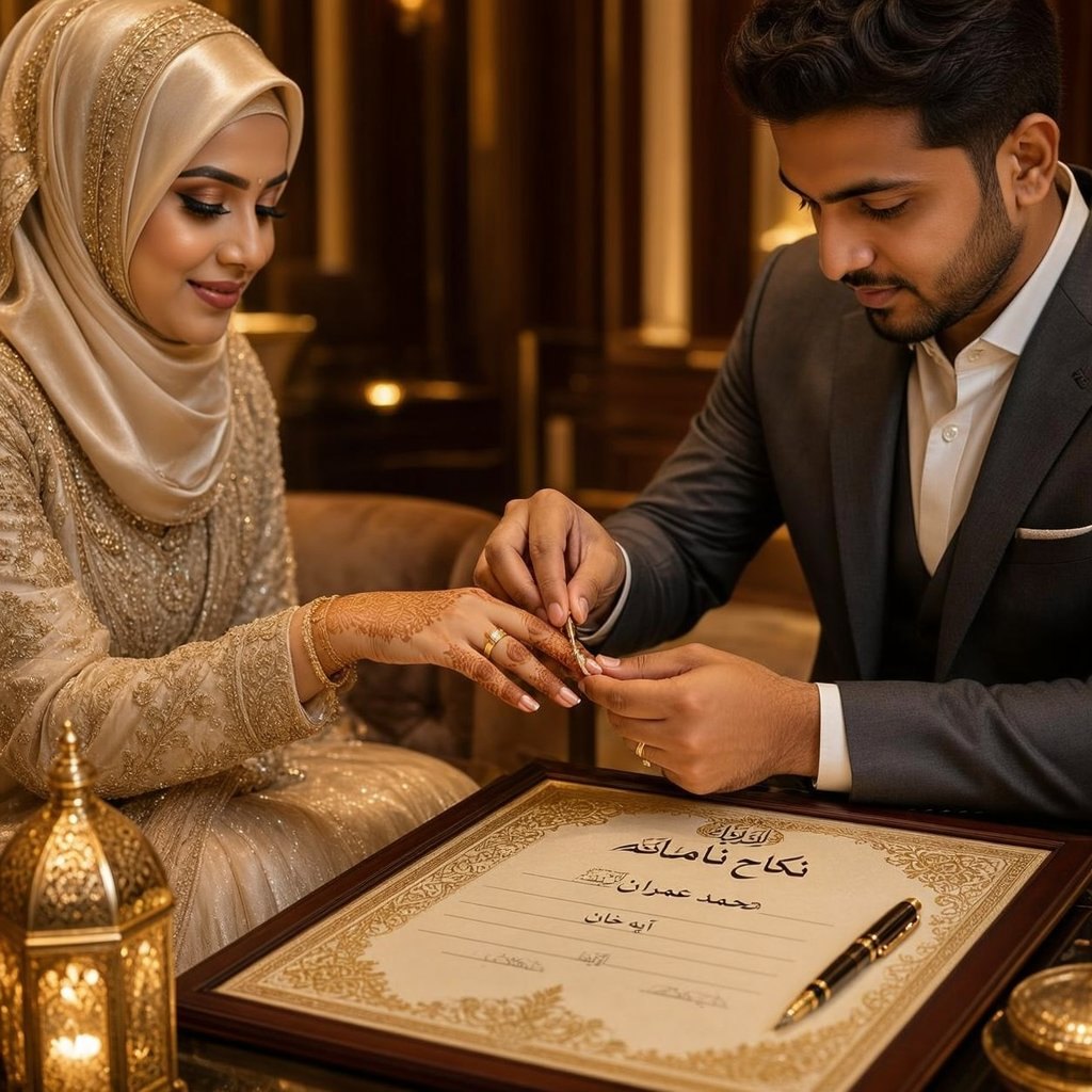 Muslim couple completing Nikah documentation